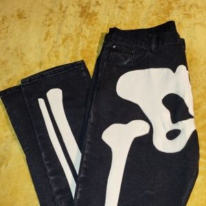Mnml Men’s 40 x 35 Skeleton Bones Denim Jeans Straight Black